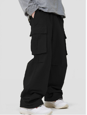 Double thigh zipper pocket straight-leg cargo pants